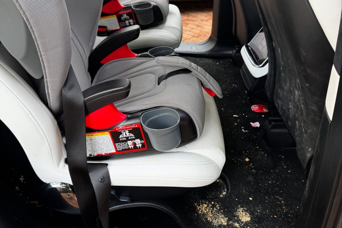 Car interior showing stains and debris before detailing in Berkeley, CA